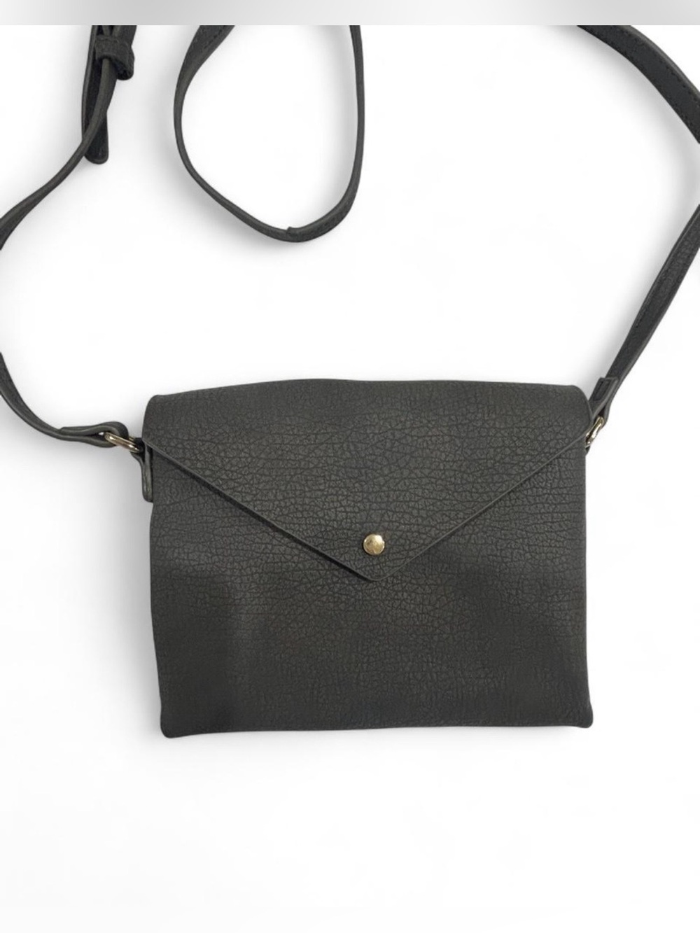 Charcoal Gray Pebbled Vegan Leather Crossbody Bag, Excellent Condition